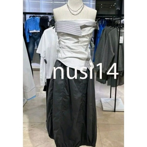 Zara NWT Striped Strapless Fold over Top - Picture 4 of 14